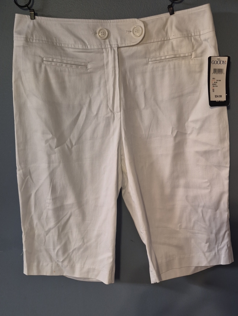Women's White Bermuda Shorts with Double-Button Waist